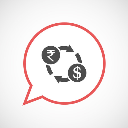 Illustration of an isolated line art comic balloon with  a rupee and dollar exchange signのイラスト素材