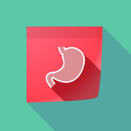 Illustration of a long shadow sticky note icon with  a healthy human stomach iconのイラスト素材