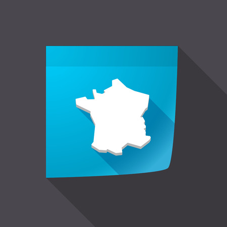 Illustration of a long shadow sticky note icon with  the map of Franceのイラスト素材