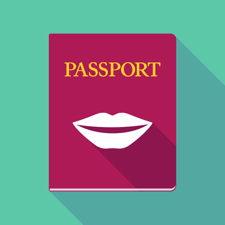 Illustration of a long shadow passport icon with  a female mouth smilingのイラスト素材