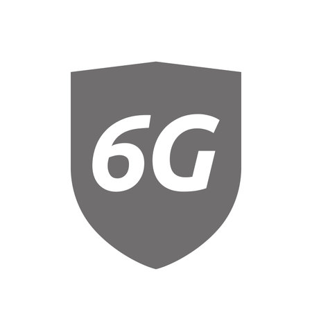 Illustration of an isolated protecting shield or insignia icon with    the text 6G