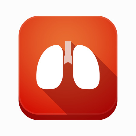 Illustration of an isolated long shadow square app button with  a healthy human lung iconのイラスト素材