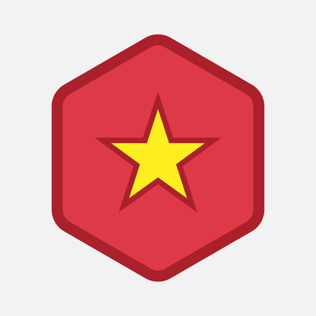 Illustration of an isolated hexagonal line art sign with  the red star of communism iconのイラスト素材