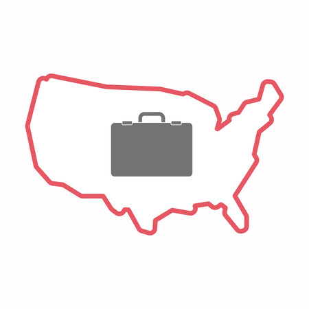 Illustration of an isolated line art map of USA with  a briefcaseのイラスト素材