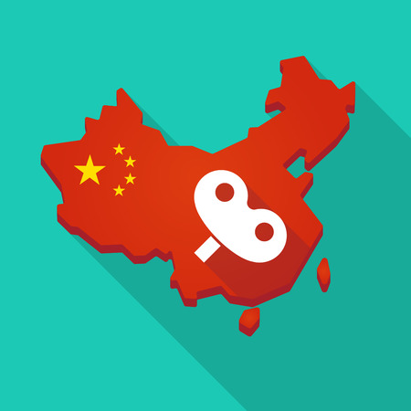 Illustration of a long shadow China map with a toy crankのイラスト素材