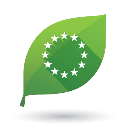 Illustration of an isolated long shadow green leaf sign with  the EU flag starsのイラスト素材