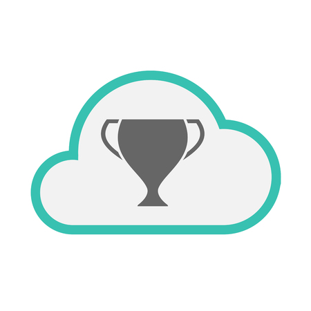 Illustration of an isolated line art cloud with  an award cupのイラスト素材