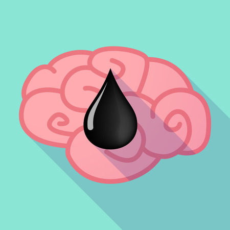 Illustration of a long shadow brain with  an oil drop iconのイラスト素材