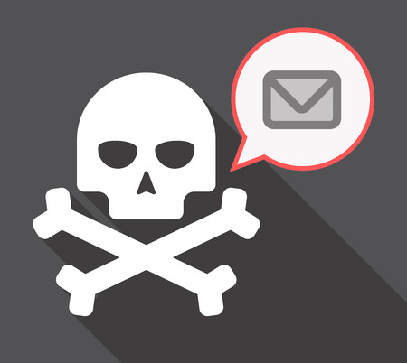 Illustration of a long shadow skull and bones  with a comic balloon and an envelopeのイラスト素材