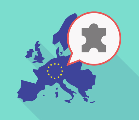 Illustration of a long shadow EU map, and its flag  with a comic balloon and a puzzle pieceのイラスト素材