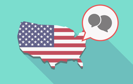 Illustration of a long shadow USA  map and its flag with a comic balloon and  comic balloonsのイラスト素材