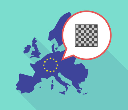 Illustration of a long shadow European Union map, its flag and a comic balloon with  a chess boardのイラスト素材