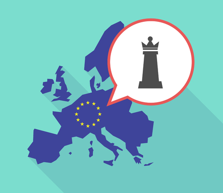 Illustration of a long shadow European Union map, its flag and a comic balloon with a  queen   chess figureのイラスト素材