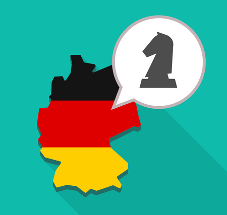 Illustration of a long shadow map of Germany, its flag and a comic balloon with a  knight   chess figureのイラスト素材