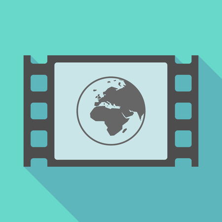 Illustration of a long shadow  film frame with   an Asia, Africa and Europe regions world globeのイラスト素材