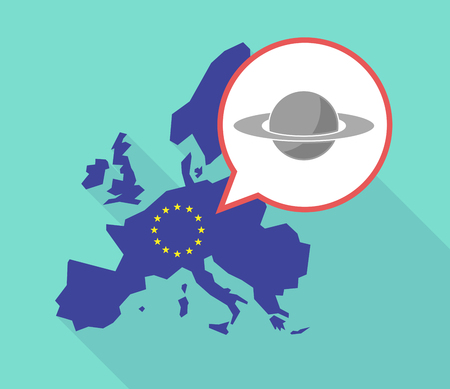 Illustration of a long shadow European Union map, its flag and a balloon with the planet Saturnのイラスト素材