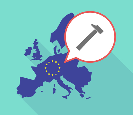 Illustration of a long shadow European Union map, its flag and a balloon with a hammerのイラスト素材