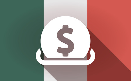 Illustration of a long shadow  Mexico flag with  a dollar coin entering in a moneyboxのイラスト素材