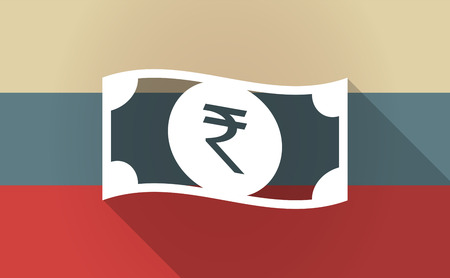 Illustration of a long shadow Russia flag with  a rupee bank note iconのイラスト素材