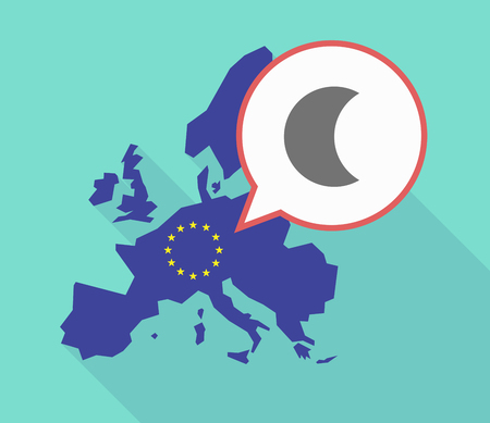 Illustration of a long shadow European Union map, its flag and a comic balloon with a moonのイラスト素材