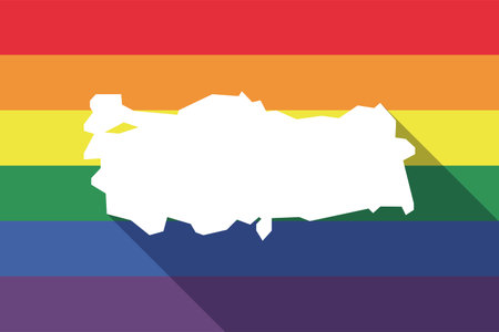 Illustration of a long shadow gay pride flag with  a map of Turkeyのイラスト素材