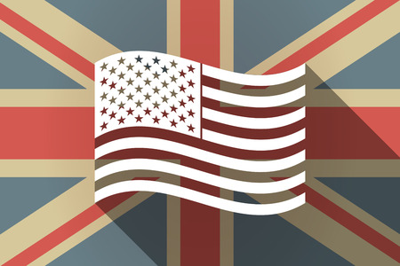 Illustration of a long shadow United Kingdom flag with  the Unites States of America waving flagのイラスト素材
