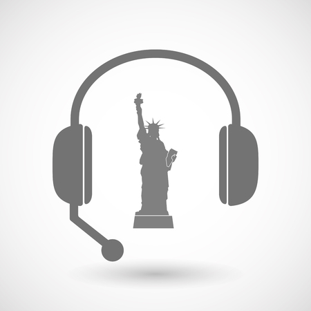 Illustration of an isolated hands free headphones with  the Statue of Libertyのイラスト素材