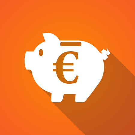 Long shadow illustration of  an euro coin in a piggy bank moneyboxのイラスト素材