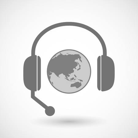 Illustration of an isolated hands free headphones with  an Asia Pacific world globe mapのイラスト素材