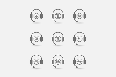 Group of hands free headsets with  prohibition related iconsのイラスト素材