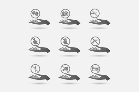 Group of hands in giving position with  prohibition related iconsのイラスト素材