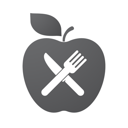 Illustration of an isolated apple fruit with a knife and a forkのイラスト素材