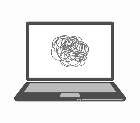 Illustration of an isolated line art laptop with a doodleのイラスト素材