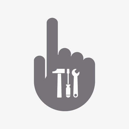 Illustration of an isolated  pointing hand with a tool setのイラスト素材