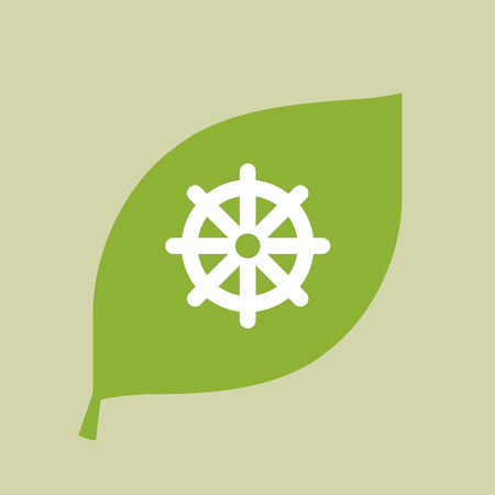 Illustration of a vector green leaf icon with a dharma chakra signのイラスト素材