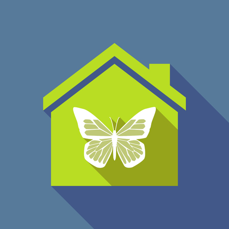 Illustration of a long shadow flat design house with a butterflyのイラスト素材