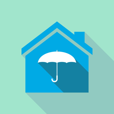 Illustration of a long shadow flat design house with an umbrellaのイラスト素材
