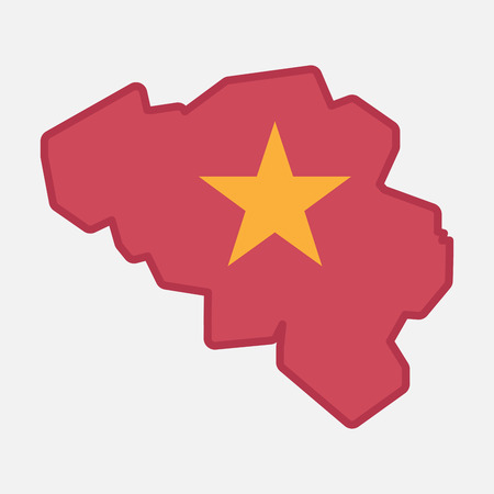 Illustration of an isolated line art  Belgium map with  the red star of communism iconのイラスト素材