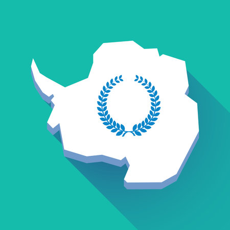 Illustration of a long shadow Antarctica map with   a laurel crown signのイラスト素材