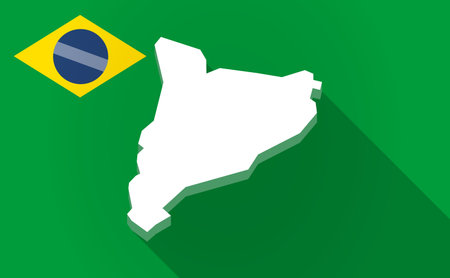 Illustration of a long shadow Brazil map with  the map of Cataloniaのイラスト素材