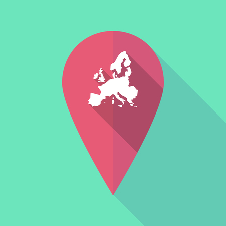 Illustration of a long shadow map mark with  a map of Europeのイラスト素材