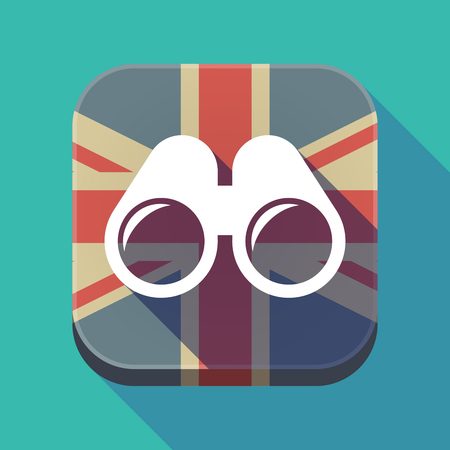 Illustration of a long shadow square button with the United Kingdom flag and a binocularsのイラスト素材