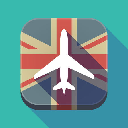 Illustration of a long shadow square button with the United Kingdom flag and a planeのイラスト素材