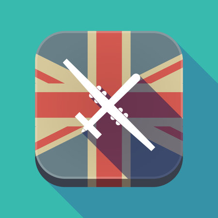 Illustration of a long shadow square button with the United Kingdom flag and a war droneのイラスト素材