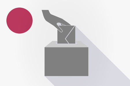 Illustration of a long shadow Japan flag with  a hand inserting an envelope in a ballot boxのイラスト素材