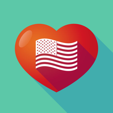 Illustration of a long shadow heart with  the Unites States of America waving flagのイラスト素材