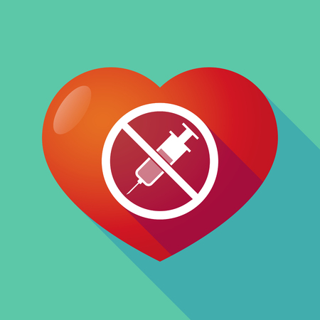 Illustration of a long shadow heart with  a syringe  in a not allowed signalのイラスト素材