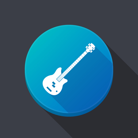 Illustration of a long shadow round web button with  a four string electric bass guitarのイラスト素材