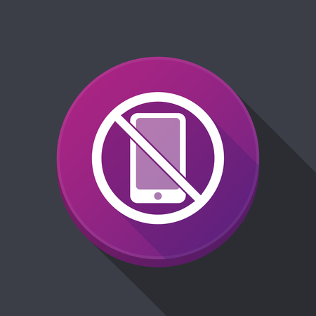Illustration of a long shadow round web button with  a phone  in a not allowed signalのイラスト素材