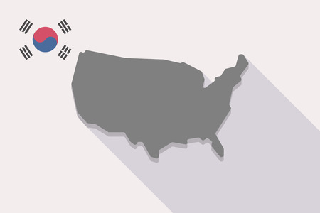 Illustration of a long shadow South Korea flag with  a map of the USAのイラスト素材